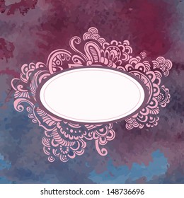 Hand drawn frame in oriental style on grunge watercolor background. Can be used separately from background