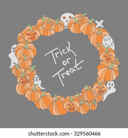 Hand drawn frame from pumpkins for Halloween. Vector illustration for the holiday. Trick or Treat.