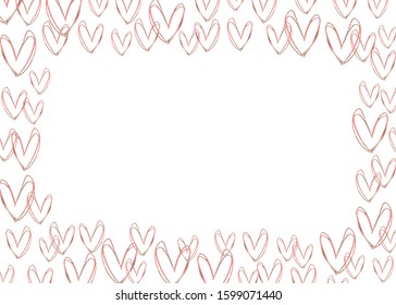 Hand drawn frame with red hearts