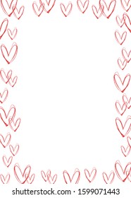 Hand drawn frame with red hearts