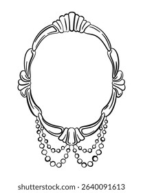 Hand Drawn Frame in Retro Antique Victorian style. Luxurious, Feminine Accessory, Jewelry, Frame with Decorative edges. Vintage coquette element for greeting cards, wedding, invitations. Vector