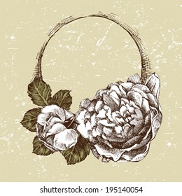 Hand drawn frame with roses in vintage style