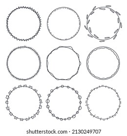 Hand drawn frame set. Round templates sketch collection. Blank circular wreaths isolated vector illustration