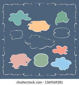 hand drawn frame set. vector illustration cartoon style on a blue background