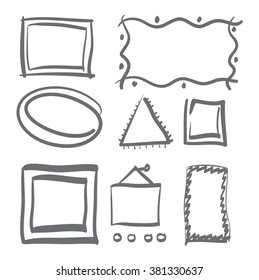 Hand drawn frame set vector icons illustration doodle style grey
