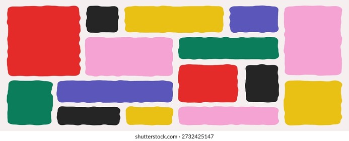 Hand drawn frame shapes. Wavy organic rectangles in freeform style. Uneven doodle boxes, abstract containers, playful graphic elements.