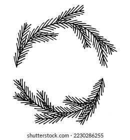 Marco dibujado a mano de ramas de abeto. Doodle de guirnalda. elemento de diseño de Navidad e invierno