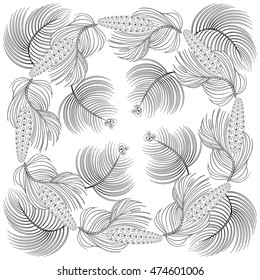 Hand drawn Frame of spruce branches and cones. Vector illustration in zentangle style. Sketch for adult anti stress coloring pages, tattoo, backgrond. Autumn collection