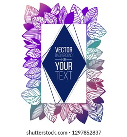 Hand drawn frame template for your text with doodle style gradient leaves. Illustration for socil media promo, spring banner or flyer sale. Vector design