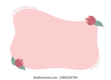 Hand drawn frame for text with pale pink cartoon flowers. Simple doodle template with copy space. Vector illustration