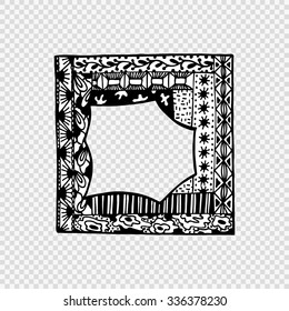 Hand drawn frame. Vector  Decorative black and white square frame  with abstract ornaments.