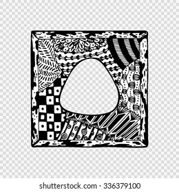 Hand drawn frame. Vector  Decorative black and white square frame  with abstract ornaments.