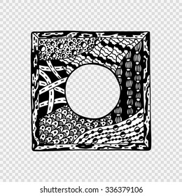 Hand drawn frame. Vector  Decorative black and white square frame  with abstract ornaments.