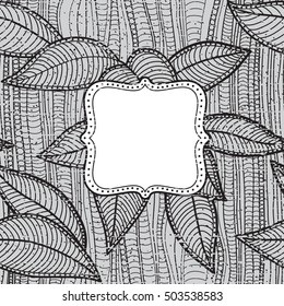 Hand drawn  frame. Vector  floral background at retro style with frame for text