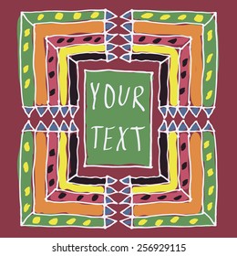 Hand drawn frame vector illustration with ethnic pattern elements