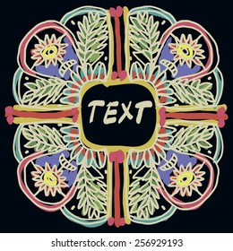 Hand drawn frame vector illustration with ethnic pattern elements