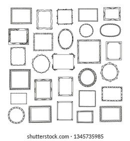 Hand drawn frames big collection. Cute cartoon style borders. Vector design.
