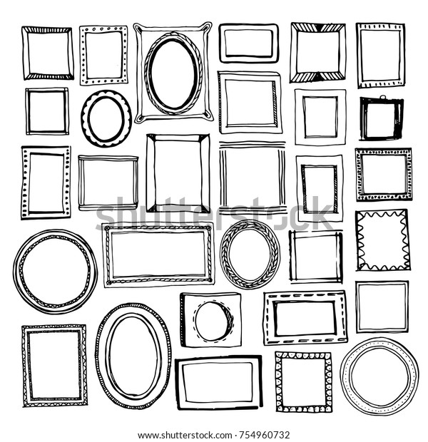 手描きのフレームの大きいセット 漫画 のスタイル ベクター画像 丸枠 四角枠 楕円枠に装飾エレメントとシンプルなデザイン のベクター画像素材 ロイヤリティフリー