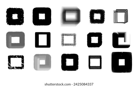 Hand drawn frames. Brush highlight elements note underline. Hand drawn squares and rectangles for presentation, social media. Vector borders grunge template set.