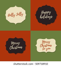 Hand drawn frames. Christmas gift tags with calligraphy greetings: Merry Christmas to you, Holly jolly, Happy holidays. Vector design on cards with warm wishes.