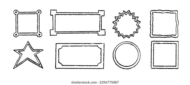 Hand drawn frames collection. Grunge borders isolated on white background. Vector illustration.