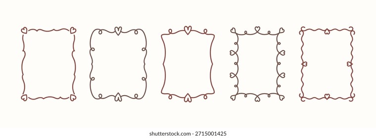 Hand drawn frames with hearts and swirls, decorative elements for wedding, Valentines day, invitation, etc
