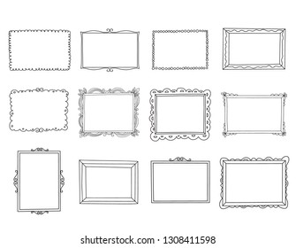 Hand drawn frames set. Cartoon style. Vector.