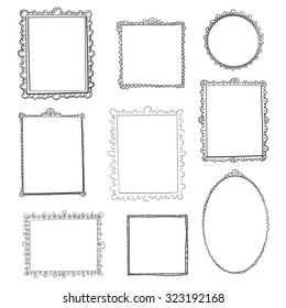 Hand drawn frames set. Cartoon style. Vector design.