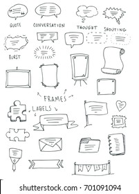 Hand drawn frames set, cartoon style, vectors. 