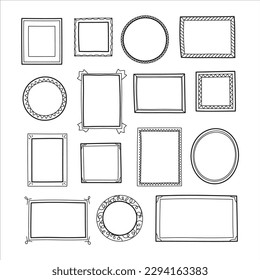 Hand drawn frames set isolated on white. Cartoon style vector collection.