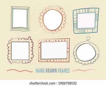 Hand drawn frames set with white background. Vector