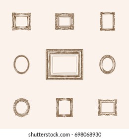 Hand Drawn Frames Sketches Set. Collection Of Wallpaper, Cadre, Image And Other Sketch Elements.