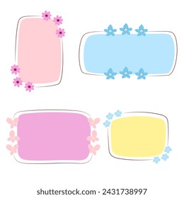 Hand drawn frames with spring  flowers set