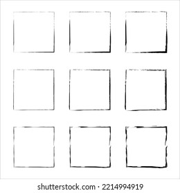 Hand drawn frames. Vector black painted squares. Grunge style set of square shapes. Vector black painted squares. Dirty grunge design frames