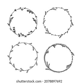 hand drawn frames. Hand drawn vector frame. Clipart. Floral wreath with leaves for wedding and celebration. Decorative elements for the design of cards, invitations