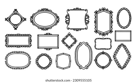 Handgezeichnete Rahmen, Vektorgrafik. Vintage-Doodle-Skizze Bilderrahmen, Illustration Leeres, schwarzes Quadrat, Kadettenrekorder, elegante Skizzen-Linie, einzeln auf weißem Hintergrund.