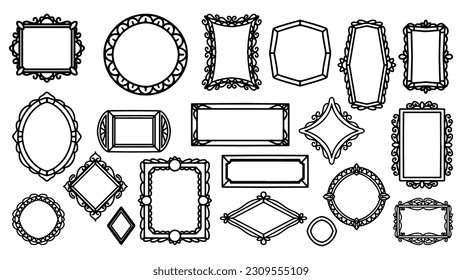 Handgezeichnete Rahmen, Vektorgrafik. Vintage-Doodle-Skizze Bilderrahmen, Illustration Leeres, schwarzes Quadrat, Kadettenrekorder, elegante Skizzen-Linie, einzeln auf weißem Hintergrund.