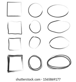 Hand drawn frames. Vintage doodle sketch picture frame doodle labels. Blank black square cadre label elegant sketches painted by hands scribble border isolated icon set