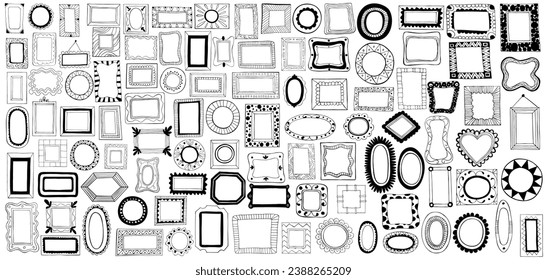 Handgezeichnete Rahmen. Vintage Doodle Skizze Rahmen. Handgezeichnete Linie, Rahmen, Rahmen, Vektordesign-Element-Set