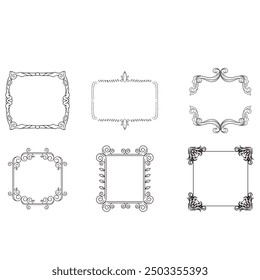 Handgezeichnete Rahmen. Vintage Doodle Skizze Bilderrahmen. Leere schwarze quadratische Kader Skizzen von Händen Vektor-Set gemalt