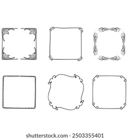 Handgezeichnete Rahmen. Vintage Doodle Skizze Bilderrahmen. Leere schwarze quadratische Kader Skizzen von Händen Vektor-Set gemalt