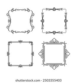 Handgezeichnete Rahmen. Vintage Doodle Skizze Bilderrahmen. Leere schwarze quadratische Kader Skizzen von Händen Vektor-Set gemalt
