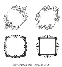 Handgezeichnete Rahmen. Vintage Doodle Skizze Bilderrahmen. Leere schwarze quadratische Kader Skizzen von Händen Vektor-Set gemalt