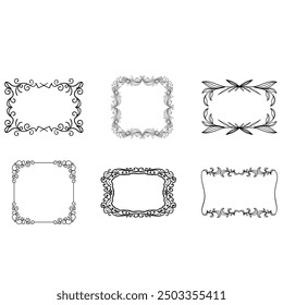 Handgezeichnete Rahmen. Vintage Doodle Skizze Bilderrahmen. Leere schwarze quadratische Kader Skizzen von Händen Vektor-Set gemalt