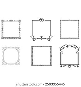 Handgezeichnete Rahmen. Vintage Doodle Skizze Bilderrahmen. Leere schwarze quadratische Kader Skizzen von Händen Vektor-Set gemalt