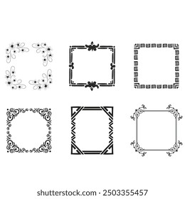 Handgezeichnete Rahmen. Vintage Doodle Skizze Bilderrahmen. Leere schwarze quadratische Kader Skizzen von Händen Vektor-Set gemalt