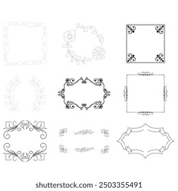 Handgezeichnete Rahmen. Vintage Doodle Skizze Bilderrahmen. Leere schwarze quadratische Kader Skizzen von Händen Vektor-Set gemalt