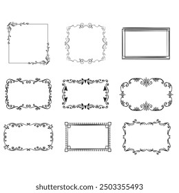 Handgezeichnete Rahmen. Vintage Doodle Skizze Bilderrahmen. Leere schwarze quadratische Kader Skizzen von Händen Vektor-Set gemalt