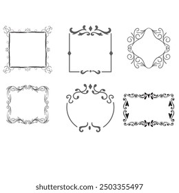 Handgezeichnete Rahmen. Vintage Doodle Skizze Bilderrahmen. Leere schwarze quadratische Kader Skizzen von Händen Vektor-Set gemalt
