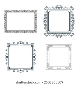Handgezeichnete Rahmen. Vintage Doodle Skizze Bilderrahmen. Leere schwarze quadratische Kader Skizzen von Händen Vektor-Set gemalt
